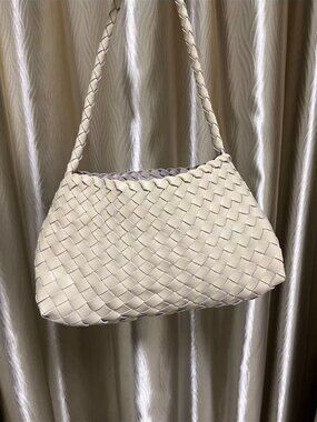 Dragon Diffusion Woven Leather Shoulder Bag Cream Ivory Handmade Large